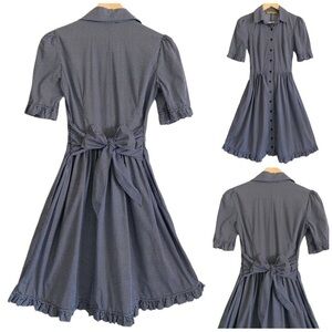 LA JULYET Turkish Boutique Puffed Sleeve Back Tie Checkered Retro Dress 36 S/XS